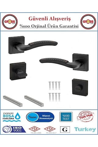 Noktalı Rozetli Wc Banyo Kapı Kolu - Mat Siyah - 1 Takım Ön Ve Arka