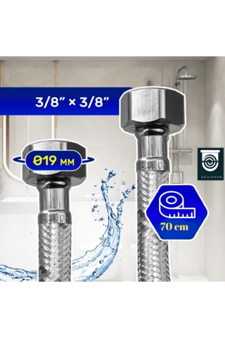 70 Cm Paslanmaz Çelik Örgülü Flex Hortum 3/8"x3/8" Klozet& ... Gri - Gümüş