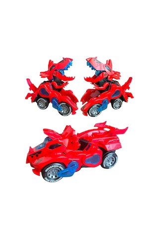 Trex Dinazor Figür Araba Sesli Işıklı Pilli Müzikli Transformers Robot Dinozor 20cm - Kırmızı Kırmızı