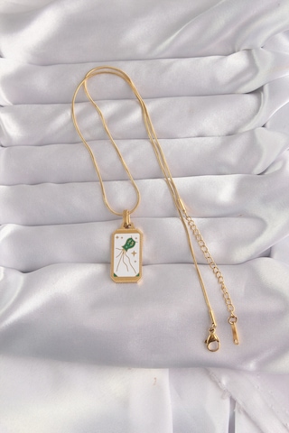 316l Çelik Gold Renk Beyaz Mineli Tarot Kolye Altin