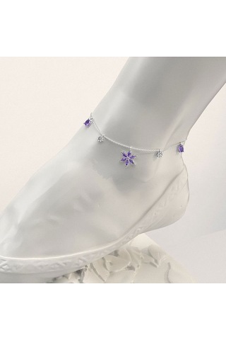 İndigo Takı Ametist Taşlı Lotus Çiçeği Beyaz Gümüş Halhal