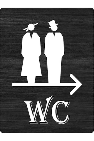 Ahşap Wc Tabela, Esprili Wc Yazısı Kapı Üzeri Tabela Sıkışmış Kadın Erkek Silüeti