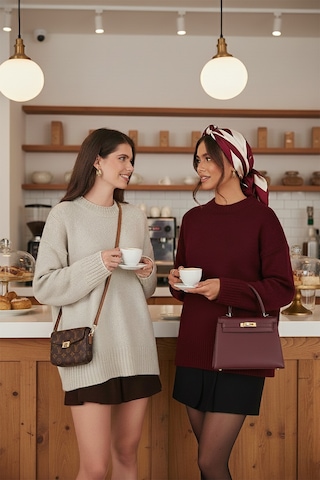 Lela Regular Fit Bisiklet Yaka Basic 2'Li Paket Triko Bayan Kazak 4616213S2 Taş-Bordo