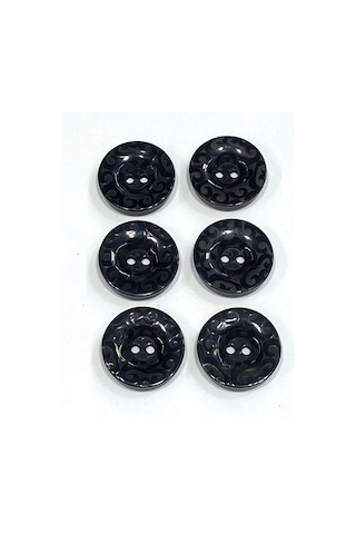 Kaban Mont Düğmesi / Desenli Üstten Delikli / Siyah / 2,8 Cm / 6 Lı Set