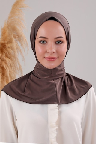 Melodi Scarf Kadın Tesettür Pratik Çıtçıtlı Sandy Fular Hazır Deniz Havuz Uyumlu Bone Kahverengi Kahverengi