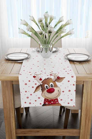 Kırmızı Geyik Yılbaşı Temalı Dijital Baskılı Runner Cgh1371-rn