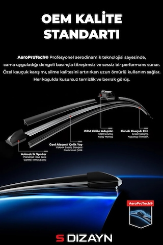 S-dizayn Vw Jetta Ön Cam Silecek Seti 2010-2019 Premium Araca Özel 60-48 Cm A+ Kalite