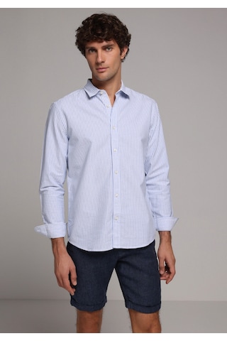 Colin's Colins Regular Fit Shirt Neck Çizgili Erkek Mavi Uzun Kol Gömlek Cl1079703 Q1.v2 Ble Mavi