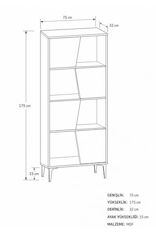 Roma Kitaplık 175 Cm - Vitrin - Gümüşlük 100% Mdf Metal Ayak Gri