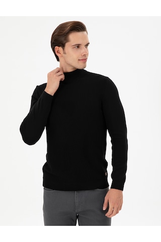 U.S. Polo Assn. Erkek Slim Fit Yarım Balıkçı Yaka Siyah Kazak 50297054-VR046