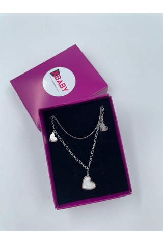 Xbaby İkili Kalp Gümüş Renk Çelik Kolye Gümüş