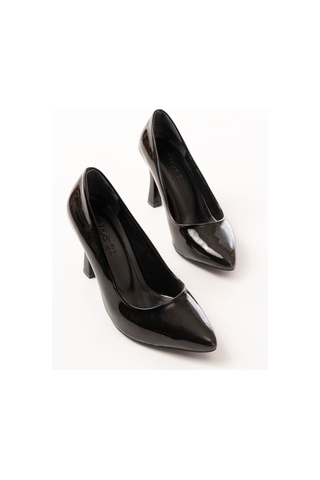 St-001 Siyah Rugan Günlük 9 Cm Topuklu Bayan Stiletto Ayakkabı Renksiz