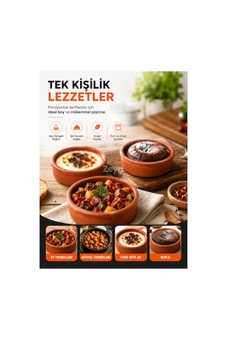 6'lı Toprak Güveç Seti Fırın Ve Ocak Uyumlu Porsiyonluk Güveç Kabı Sütlaç, Sufle Ve Yemek Sunumu İçin Kiremit