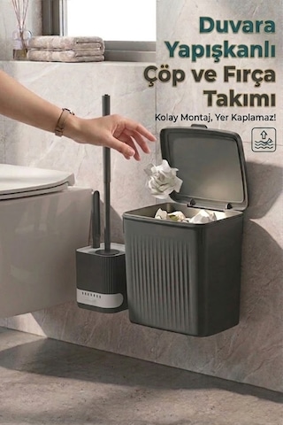 Banyo Çöp Kovası Ve Klozet Fırçası Duvara Yapıştırmalı Antrasit Fırça Antrasit-antrasit