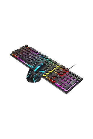 Valkyrie T-Wolf TF270 Rainbow İngilizce RGB Mekanik Hisli Gaming Klavye Mouse Seti