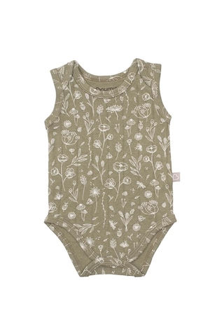 Boumini Kolsuz Çıtçıtlı Atlet Müslin Bebek Body Wild Flowers Yeşil - Yeşil