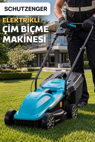 1900v Elektrikli Çim Ot Biçme Makinesi 30lt Tomlama Torbalı Mavi 12/a Turbo Motor Alman