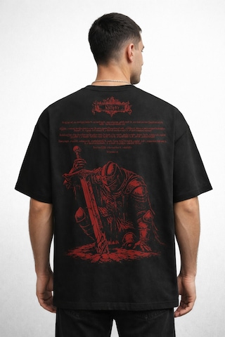 Yolo Street Oversize Siyah Tişört Kırmızı Şövalye Baskılı %100 Pamuk Unisex Streetwear Siyah11