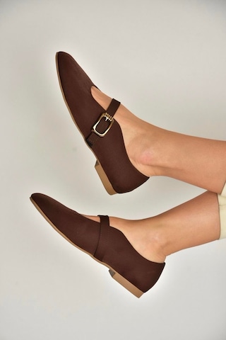 Fox Shoes Y820650204 Kahverengi Kumaş Toka Detaylı Şık Babet Kahverengi