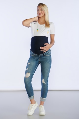Bpf Lazer Detaylı Slim Fit Hamile Pantolon - Mavi