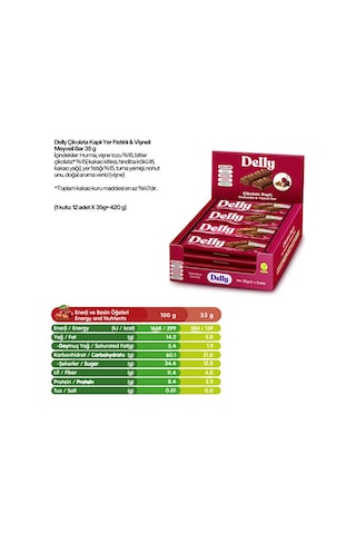 Delly Çikolata Kaplı Yer Fıstıklı Vişneli Meyveli Bar 12 x 35 G