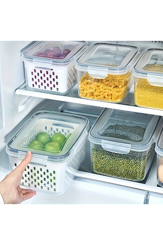 Fochsia 9 Parça Bpa İçermeyen Plastik Gıda Saklama Kabı Seti Assorted Varieties 3 Kutu 3 Süzgeç 3 Kapak Dondurucuya Uygun Sızdırmaz Acı Kahverengi