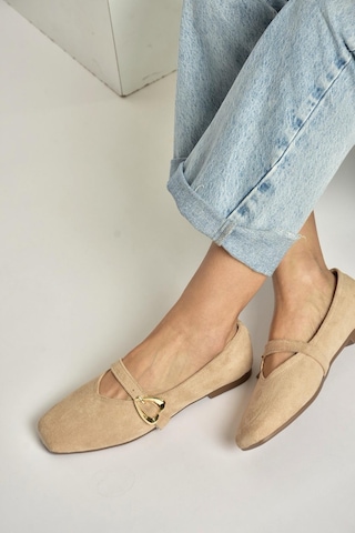 Fox Shoes Y726632602 Ten Süet Kalp Toka Detaylı Kadın Babet Ten