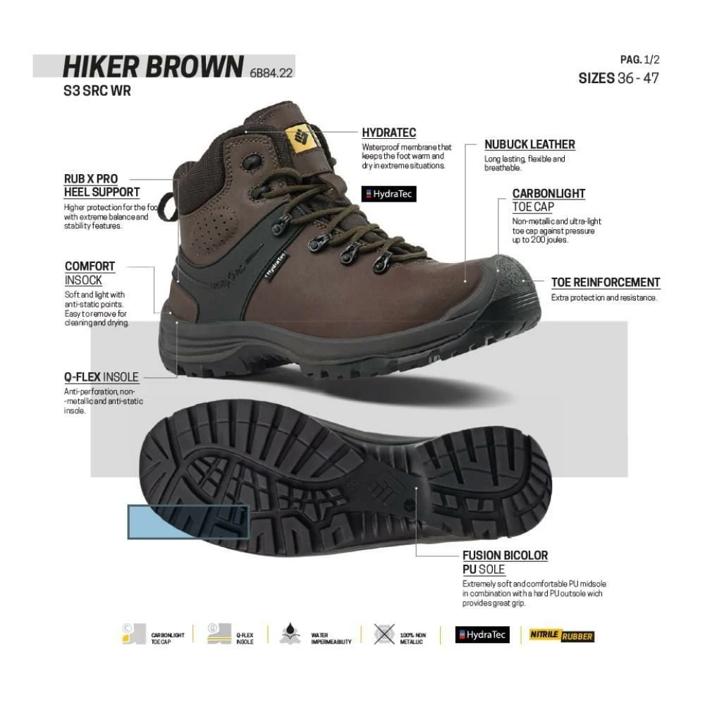 Toworkfor Hiker Brown S3 Src Wru Kompozit Burun İş Botu Su Geçirmez Kahverengi