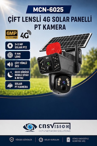 3+3 Mp Çift Lensli 4g Solar Panelli Ptz Güvenlik Kamerası Sım Kart Destekli Renkli Gece Görüşlü Çift Yönlü Ses Hareket Takip