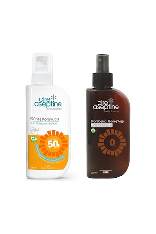 Cire Aseptine Güneş Koruyucu 50 Spf 200ml + Bronzlaştırıcı Güneş Yağı 0 Spf 200 Ml 2 Li Set