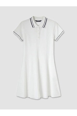 LC Waikiki Beyaz Polo Yaka Mini Elbise