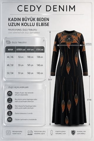 Cedy Denim Cedy Denım-kadın Premium Viskon Taş Detaylı Likralı Uzun Kollu Özel Gün Elbisesi M1 Siyah