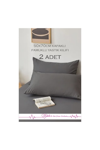 2 Adet Lüks Pamuklu Yastık Kılıfı 50x70 Kapaklı Model, Pamuklu Yastık Kılıfı Antrasit