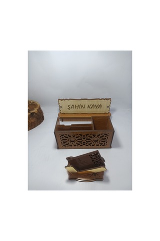 Kk Swords Masaüstü İsimlik, Kalemlik, Kartvizitlik Set Ceviz, Krem