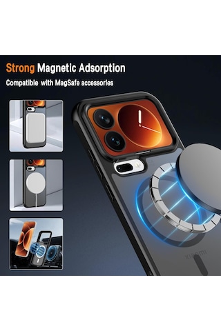 Xiaomi 17 Pro Max Uyumlu Kılıf Kamera Çevresi Korumalı Mat Siyah Magsafe Şarj Destekli