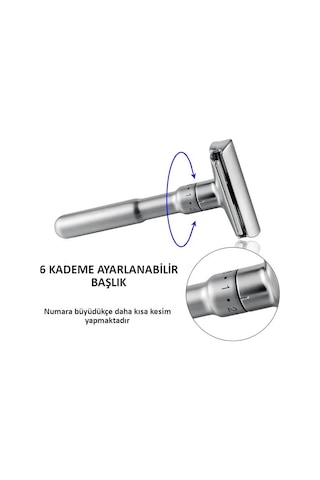 Valkyrie Metal Ayarlanabilir Manuel Geleneksel Tıraş Bıçağı Gümüş + Jilet 5'li