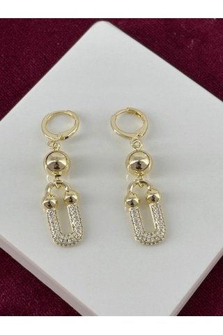 Altın Toplu Taşlı Sallantılı Gold Küpe Gold