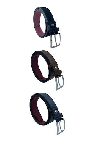 3'lü Set Çocuk Boy Suni Deri 3 Cm.lik Garson Klasik Kemer - Siyah Lacivert Kahve - G3s-23hz 001