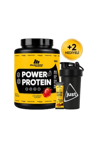 Mustang Nutrition Power Protein Tozu 3000 Gr 75 Servis Çilek + Shaker + Protein Kahve Hediyeli çilek