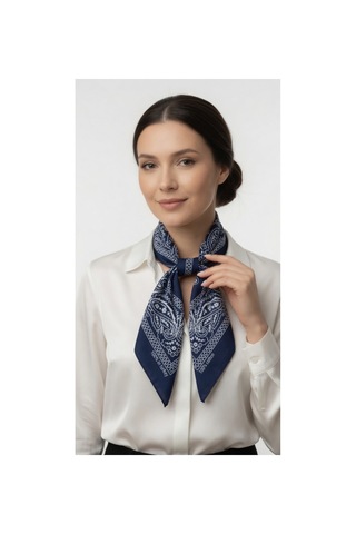 Mollycrush Unisex Lacivert Şal Desenli Bandana Günlük Saç Aksesuarı, Boyunluk Ve Outdoor Fular Lacivert
