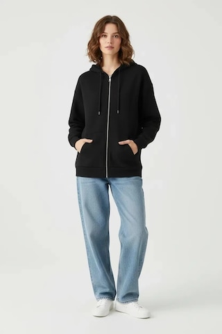 Nazzain Oys Kumaş Fermuarlı Uzun Sweatshirt Siyah