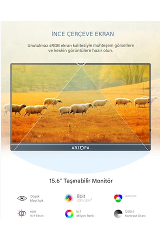 Arzopa A1 Gamut 15.6" Full Hd 60hz Ips Ultra İnce Taşınabilir Mon