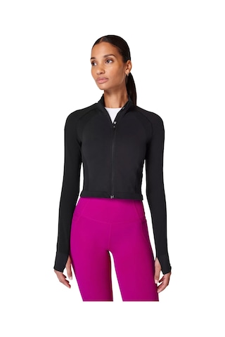 Sweaty Betty Athlete Crop Seamless Workout Zip Up Siyah