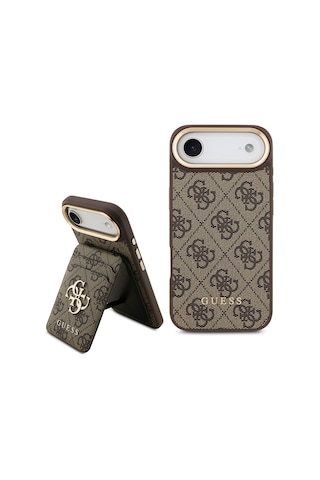 Apple Uyumlu iPhone 17 Air Kılıf Guess Lisanslı M-safeli 4g Metal Büyük Logolu Kartlıklı Kapak Kahverengi Kahverengi