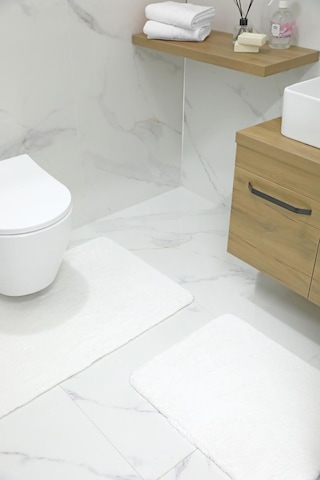 2'li Kaydırmaz Peluş Banyo Paspası Banyo Klozet Takımı Klozet Paspas Takımı - Ekru