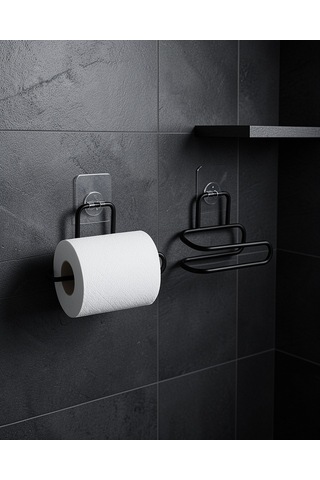 Duvar Tipi Yapışkanlı Wc Kağıtlık Siyah Metal 2 Adet Çok Renkli