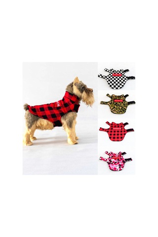 Vkemall Köpekler İçin Çift Taraflı Isı Sağlayan Outdoor Mont, Göğüs Çevresi Ayarlanabilir, Kırmızı-siyah Desen, M Beden