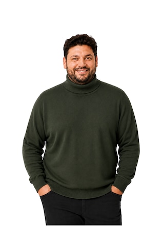 Battalmoda Erkek Büyük Beden Haki Tam Balıkçı Pamuklu Kazak 3xl-4xl-5xl-6xl