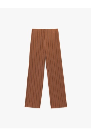 Koton Beli Lastikli Yüksek Bel Çizgili Bürümcük Geniş Paça Pantolon Kahverengi Çizgili 5sal40188ık Kahve Çizgili