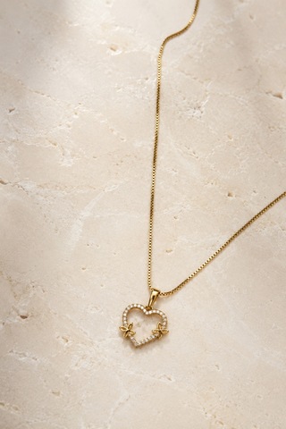 Balenbi Jewelry Kadın Taşlı Kalp Ve Kelebek Figürlü Kararmaz Çelik Kolye 14k Gold 1154 Altın